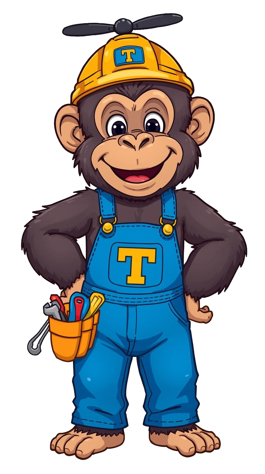 Taskorilla mascot - friendly gorilla in work overalls with tools